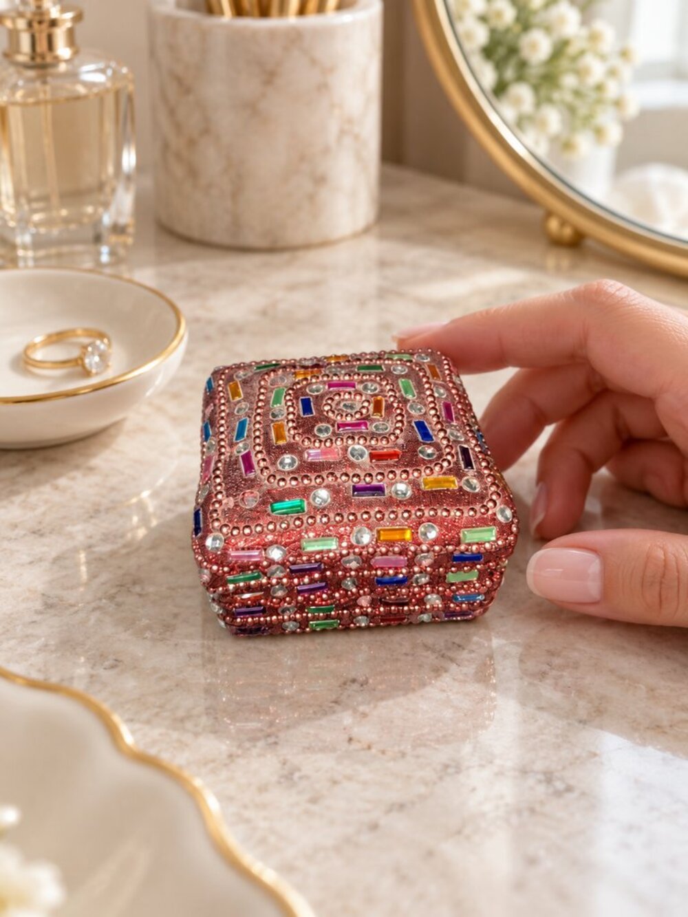 Trinket Box Bejeweled Wedding Bridal Ring Keepsake‎ Jewelry Pill Memory Prayer
